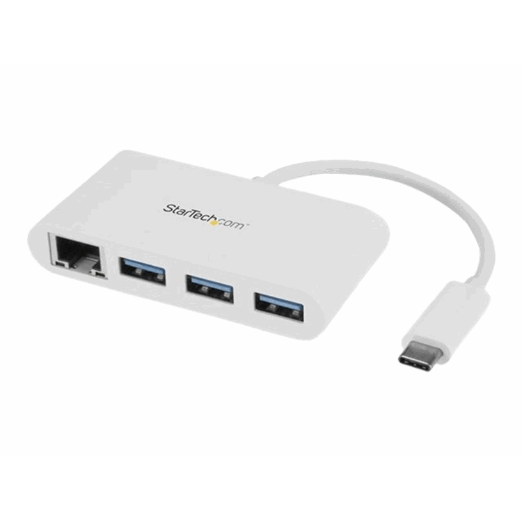 3 Port USB 3.0 Hub + GbE - USB-C - White