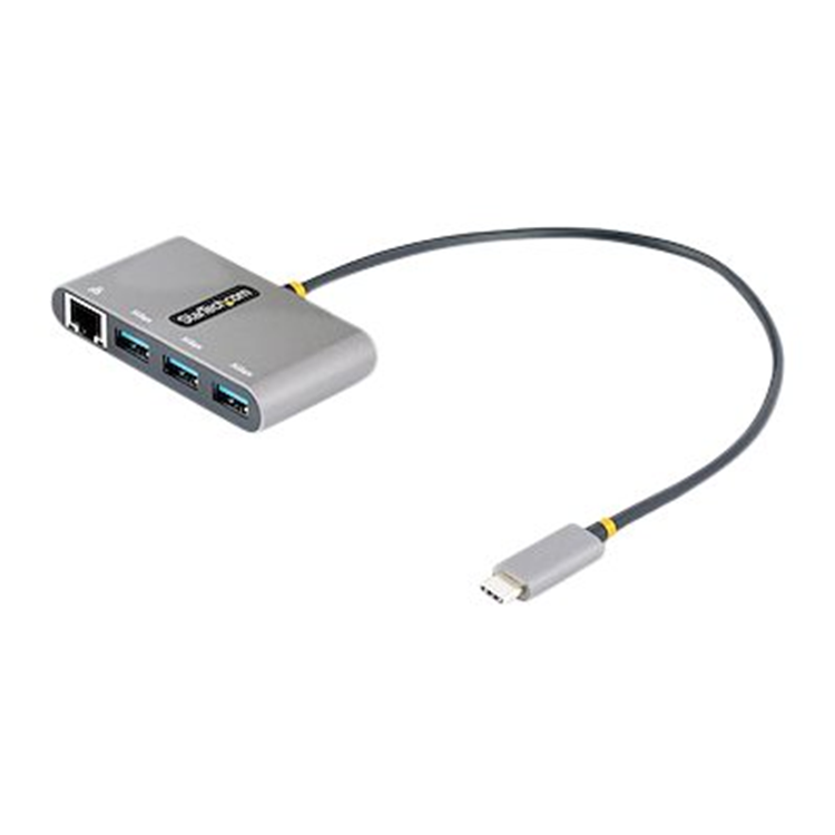 3-Port USB-C Hub with Ethernet Portable