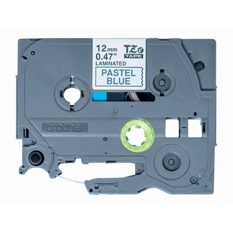 TZEMQ531 12MM BLACK ON PASTEL BLUE TAPE