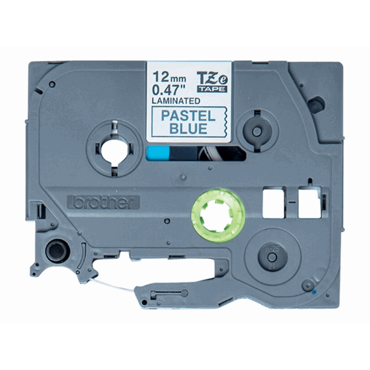 TZEMQ531 12MM BLACK ON PASTEL BLUE TAPE