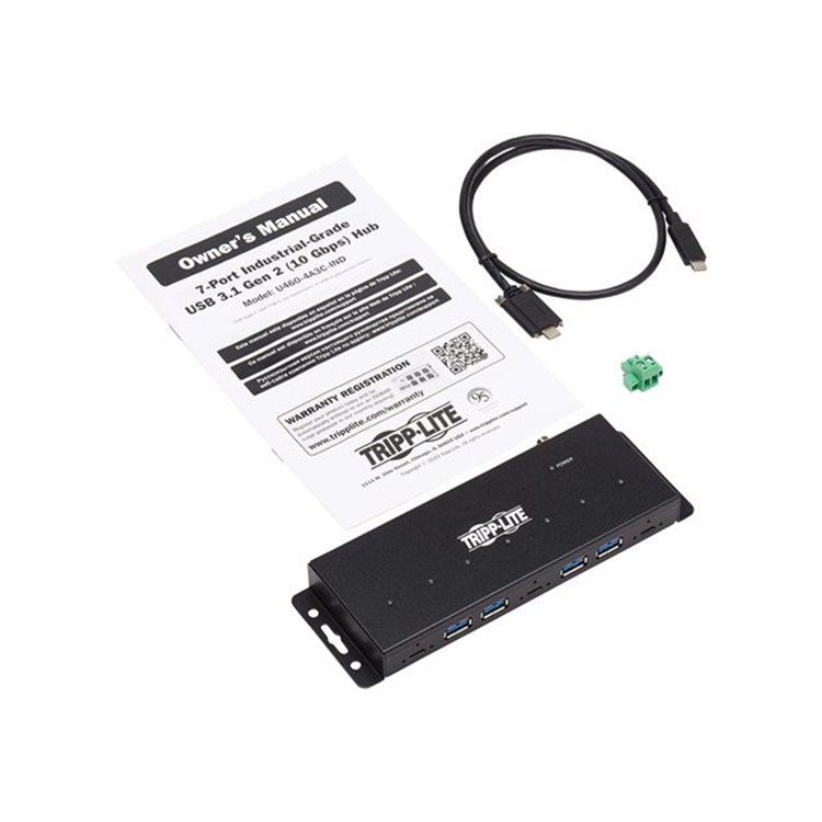 Industrial 7-Port USB-C Hub Gen2 10G 4xUSB-A and 3x USB-C Ports W 15Kv ESD Immunity 2Kv Surge