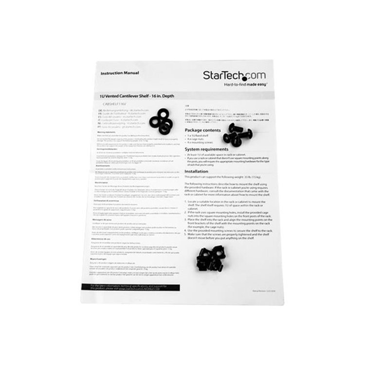 Vented 1U Rack Shelf - 16in Deep